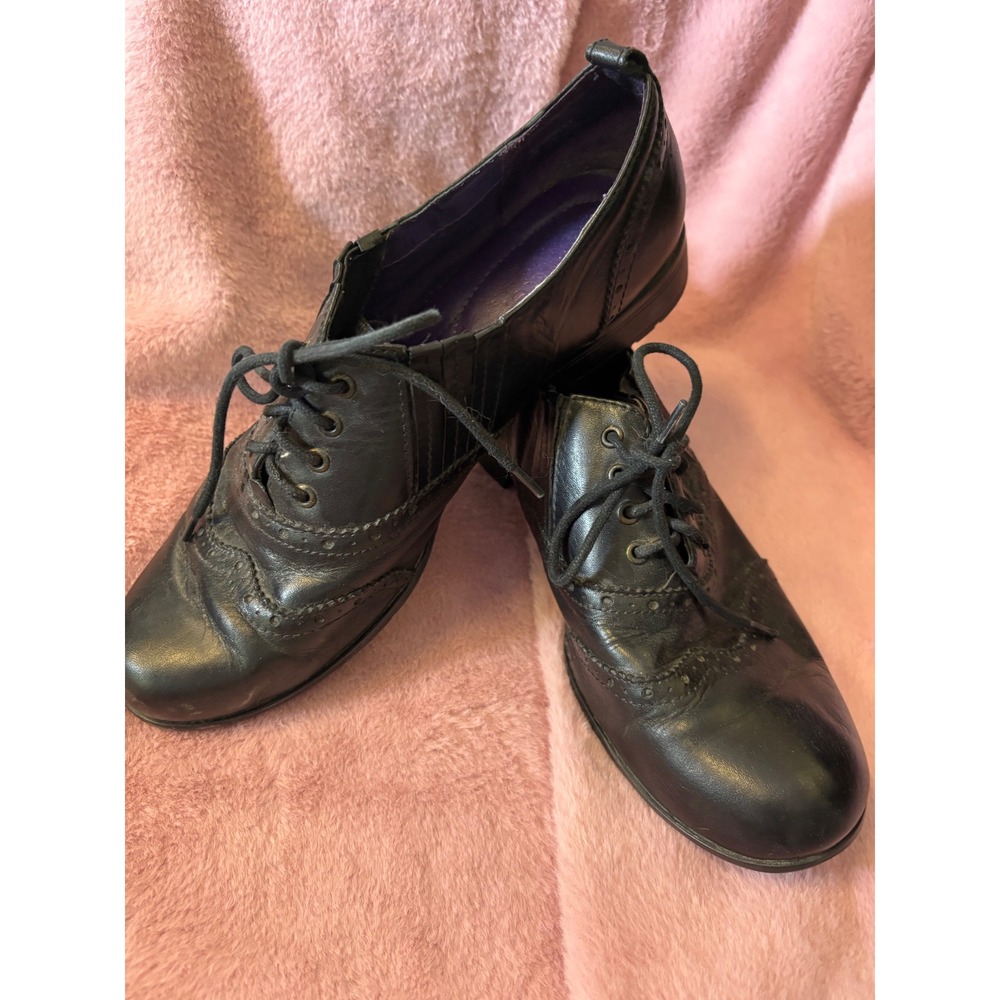 Hotter Somerset Black Leather Wingtip Brogue Oxford Shoes Womens 7.5 UK 5.5
